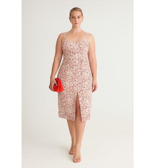 Anthropologie Slim Scalloped Midi Corset Dress 16 Red NWT - Picture 8 of 8